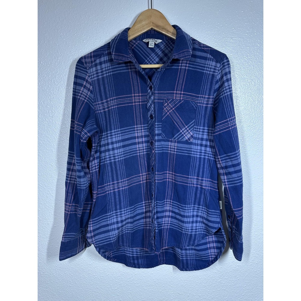 Orvis Shirt Womens Small Blue Plaid Flannel Button Front Long Sleeve Pocket